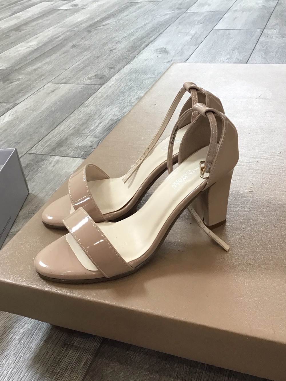 Vaneli Patent Nude Block Heel Ankle-Strap Sandals
